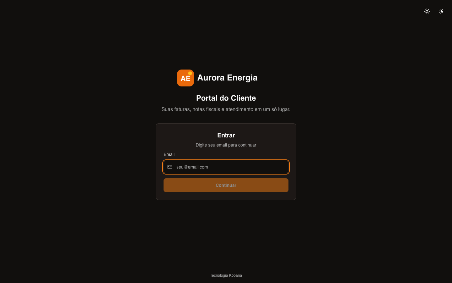 Aurora Energia portal sign-in screen