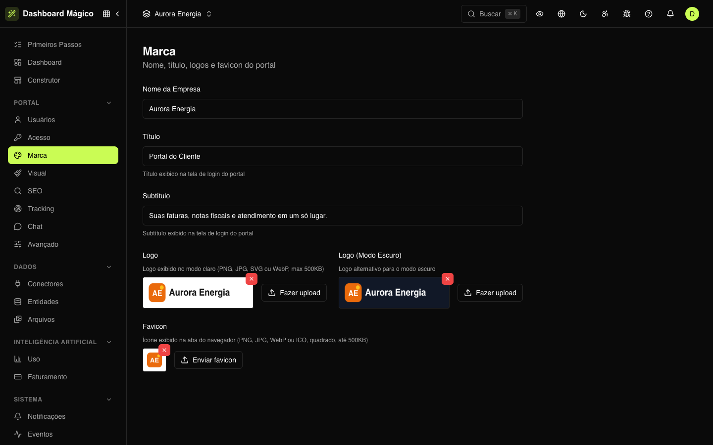 Portal brand: name, logos and favicon