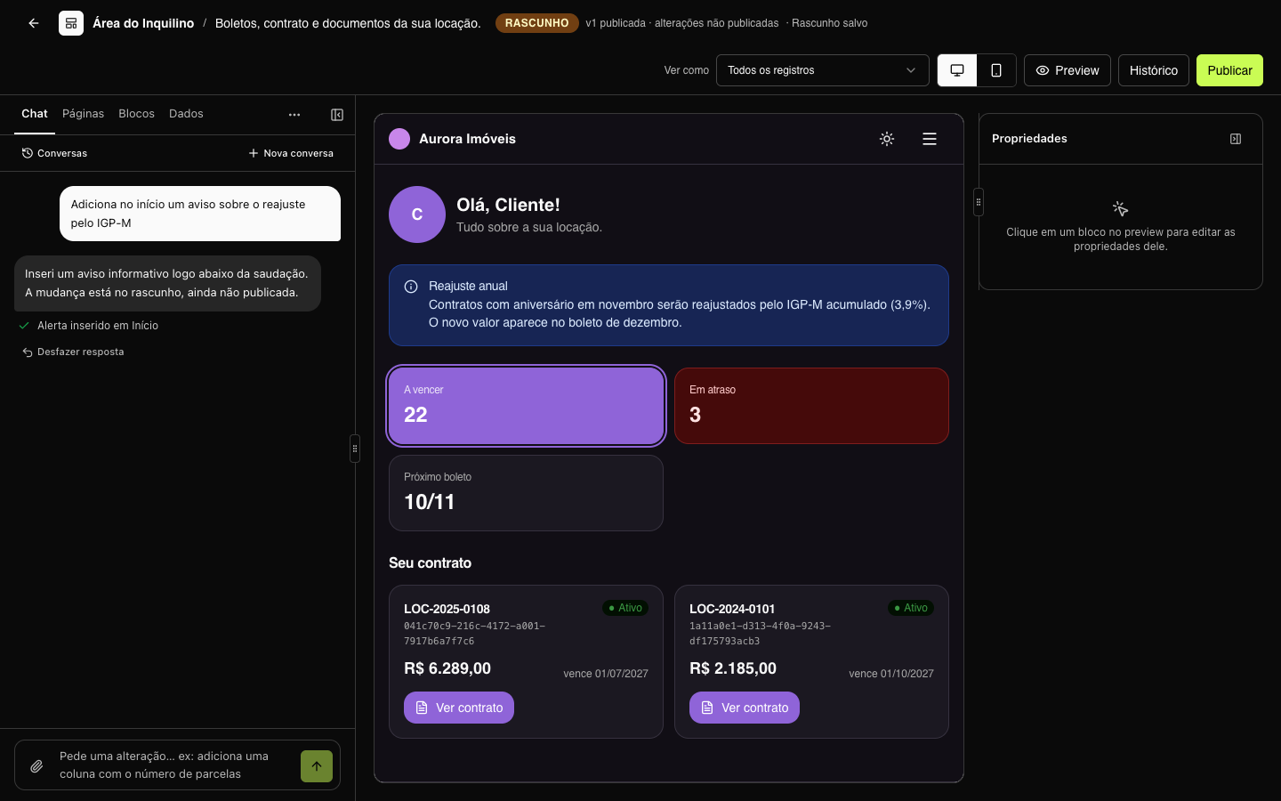 Constructor con borrador y cambios aún no publicados