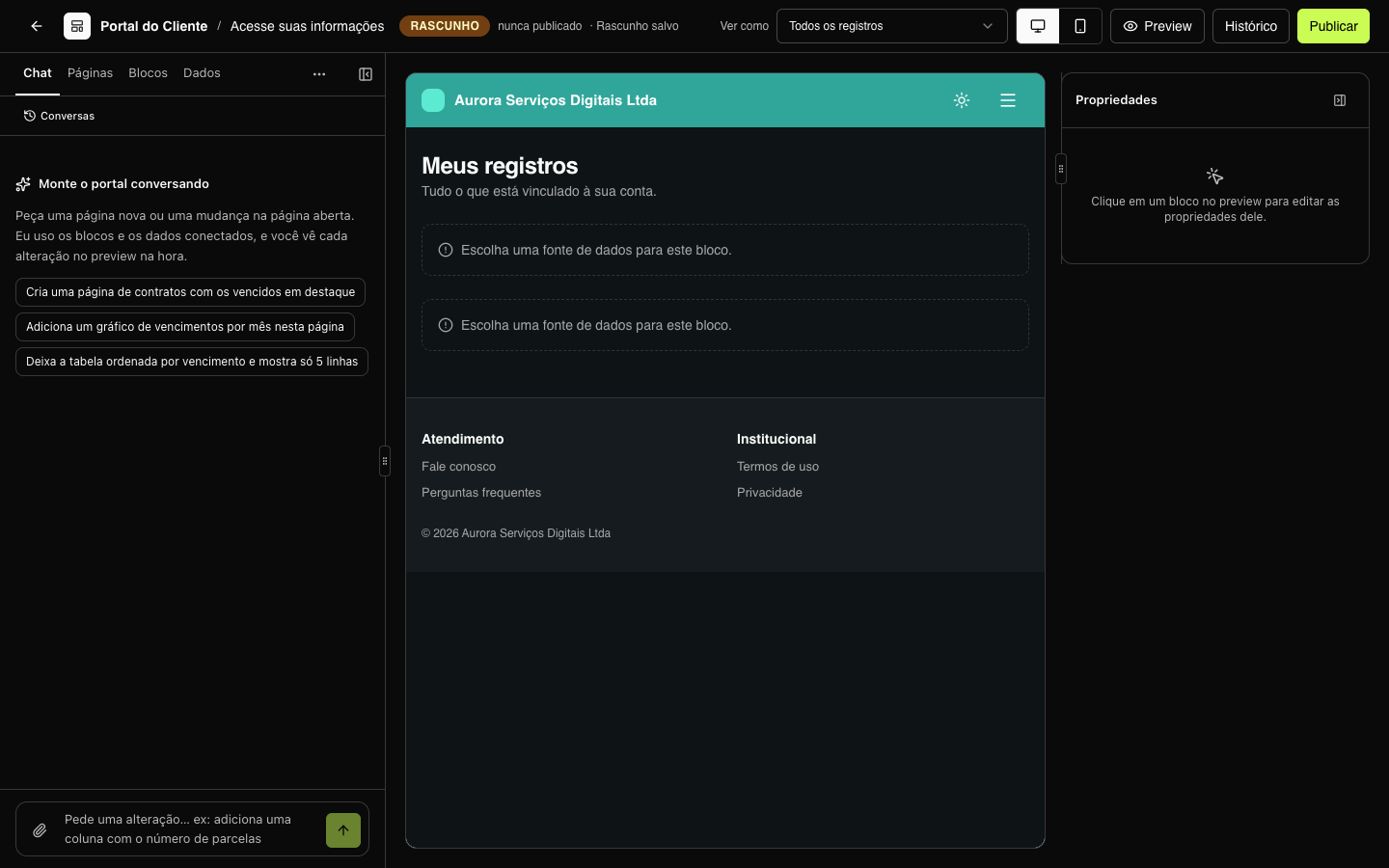 Constructor de un portal que todavía no tiene páginas