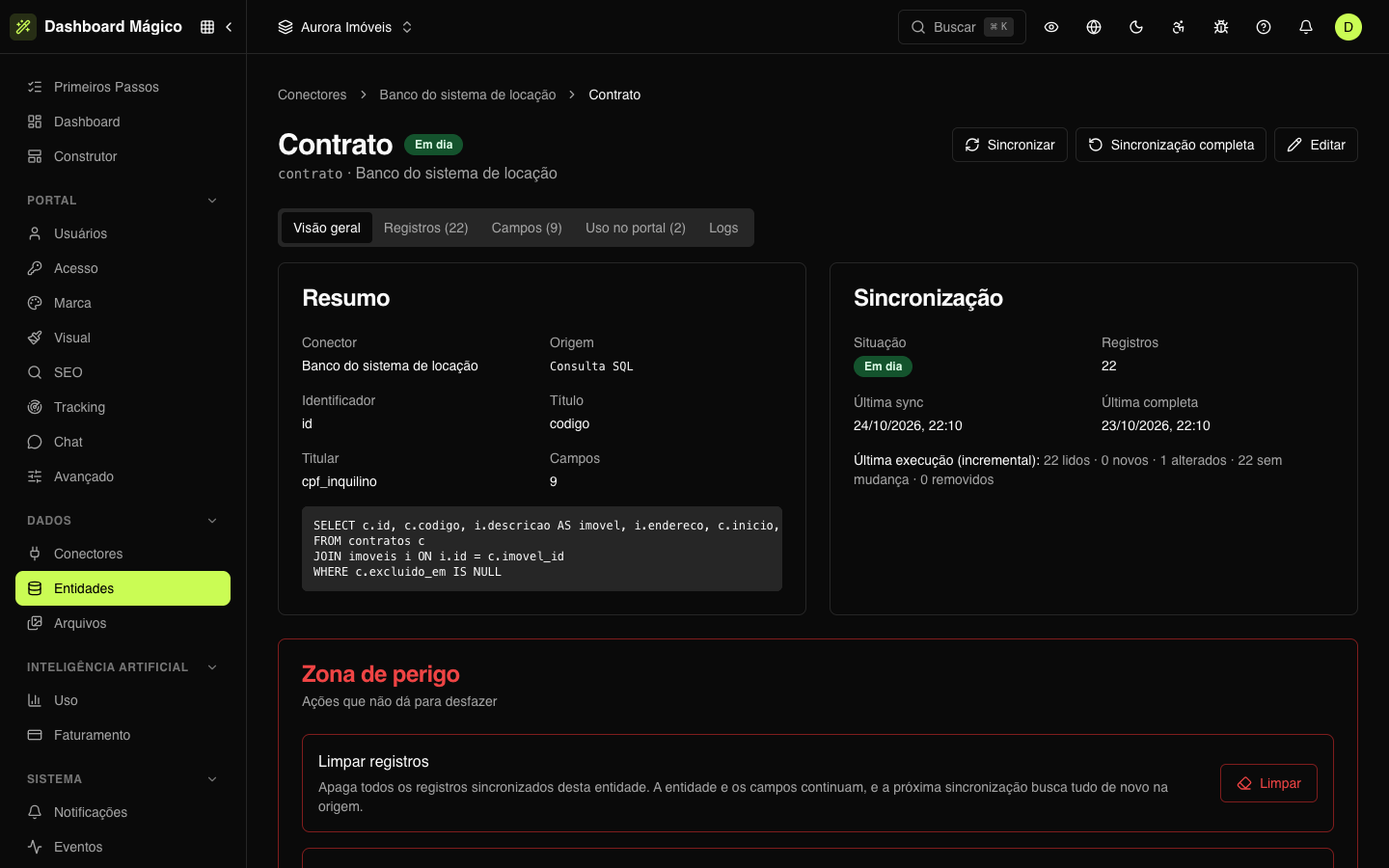 Entidad leída por una consulta SQL