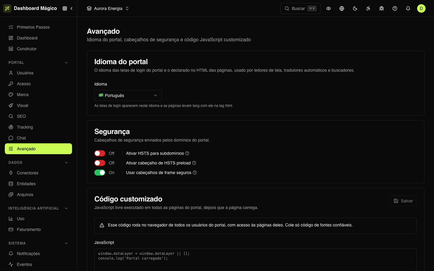 Configuración avanzada del portal