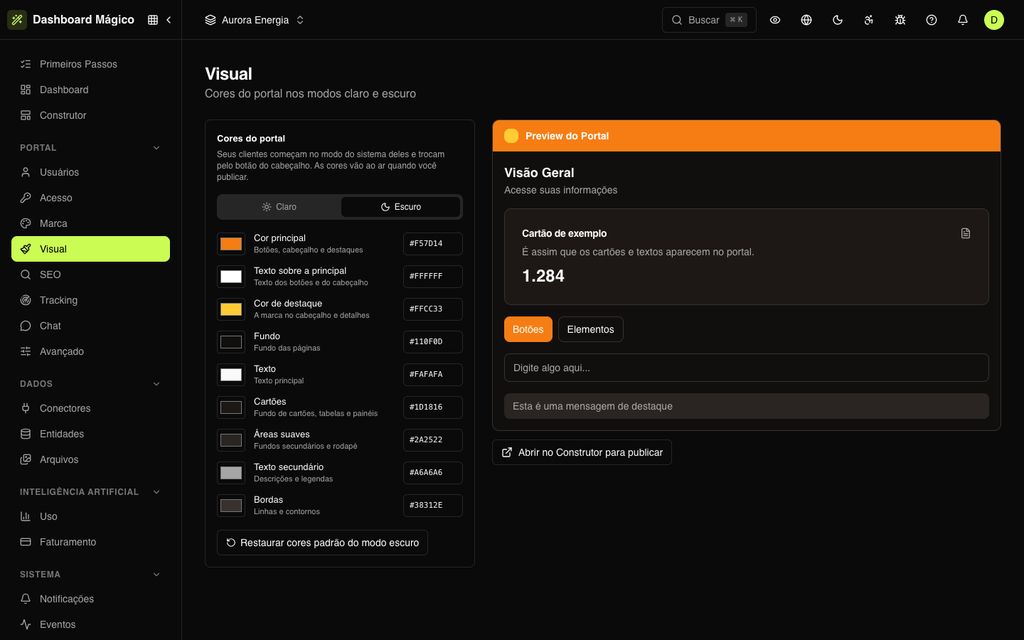 Colores de la pantalla de login del portal