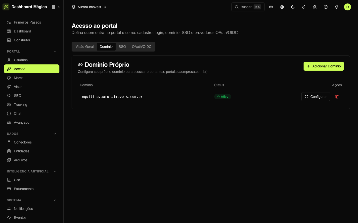 Domínio próprio aguardando a verificação do DNS