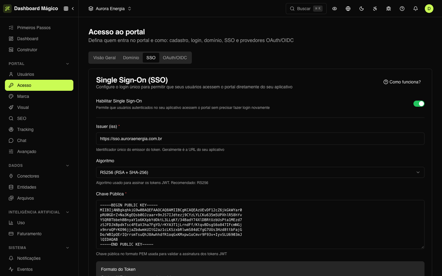 Configuração do SSO por JWT