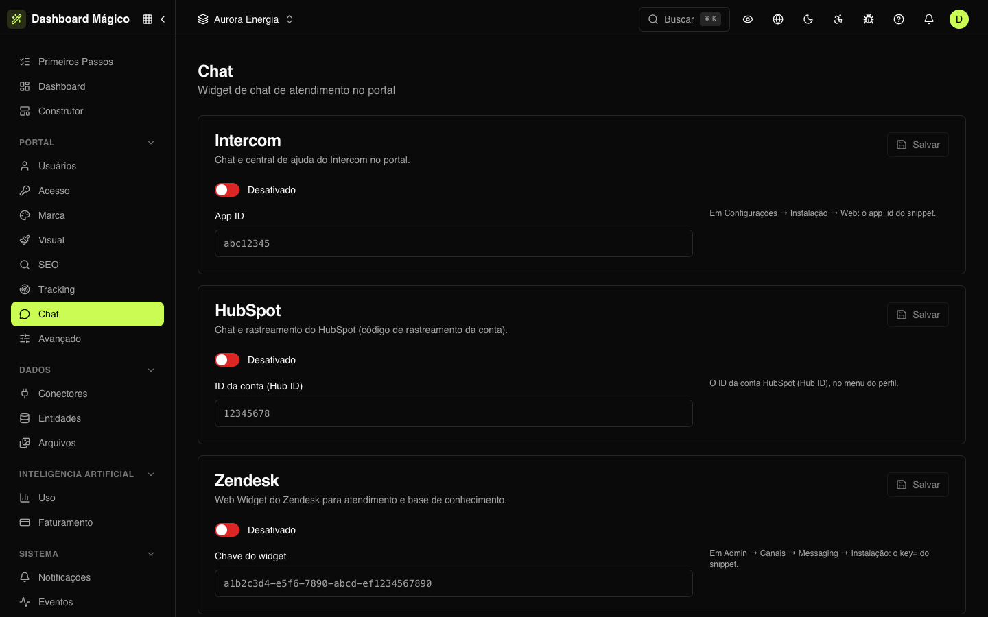 Chat de atendimento no portal